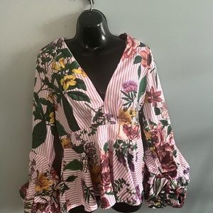 Peplum top with puff sleeve